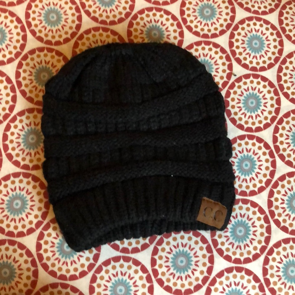 Black crochet beanie